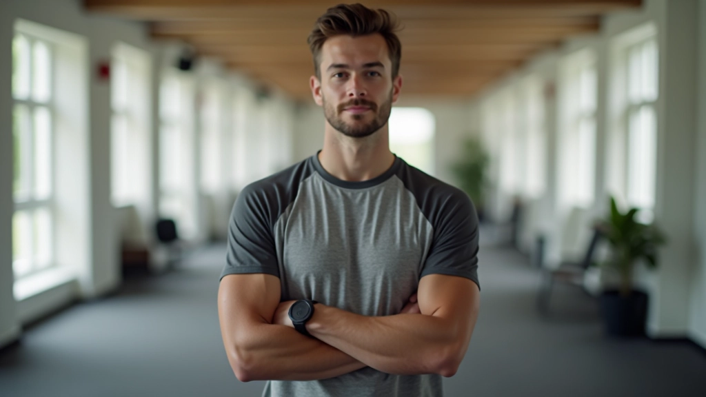 Persoon doet lichaamsoefening voor zelfvertrouwen, rechtop staande positie, fijne omgeving