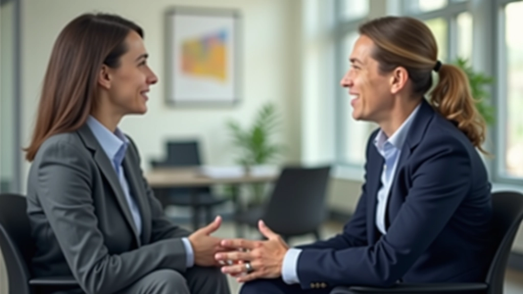 Twee mensen hebben een positief gesprek in professionele omgeving, ontspannen houding