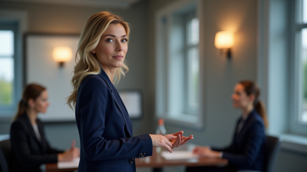 Vrouw spreekt naar groep mensen, zelfverzekerd, presentatie setting